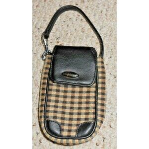 LONGABERGER HOMESTEAD PLAID SMALL CELL PHONE CASE HOLDER WITH CLIP EUC